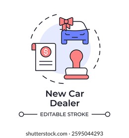 New car dealer multi color concept icon. Loan document, financing. Credit, debt. Round shape line illustration. Abstract idea. Graphic design. Easy to use in infographic, presentation