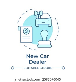 New car dealer soft blue concept icon. Loan document, financing. Credit, debt. Round shape line illustration. Abstract idea. Graphic design. Easy to use in infographic, presentation