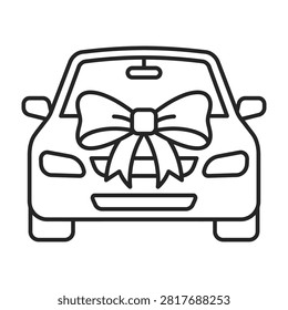 New car gift icon with large bow ribbon automobile gift surprise automobile celebration purchase transportati