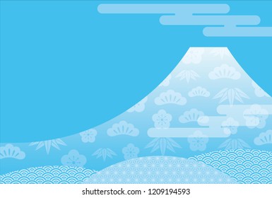 New Year’s card template with blue Mt. Fuji, vector illustration.