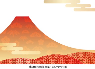 New Year’s card template with red Mt. Fuji, vector illustration.