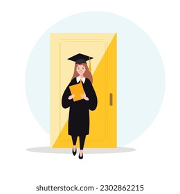 A New Chapter Stepping into Success: Young Woman's Milestone Minimalist Vector Artwork of a Graduate