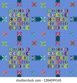 New charming magic abstract background vintage multicolor jeans tissue.