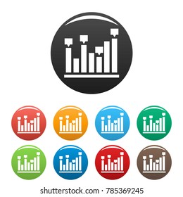 New chart icons set in simple style many color circle isolated on white background