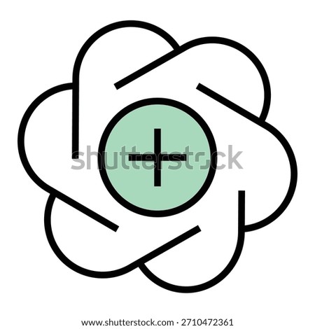New Chat Icon. Green circle with a plus sign surrounded by interlocking loops for AI, messaging interface, communication, and digital conversation.