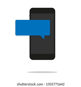 New Chat messages notification on phone flat design messages bubbles on screen, person chatting on mobile. Person's avatars