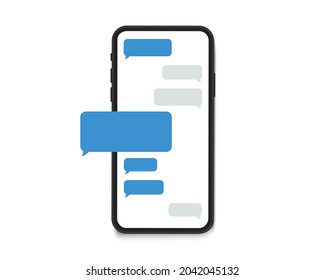Nueva notificación de mensajes de chat en mensajes de diseño plano de teléfono burbujas en pantalla. Smartphone, chateando burbujas de plantillas de aplicaciones sms. Ilustración vectorial.