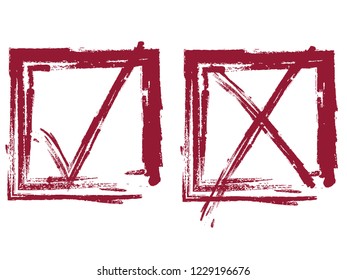 New Check Marks Vector Design. Affirmative and negative symbolic marks brush stoke illustration. Voting signs new collection