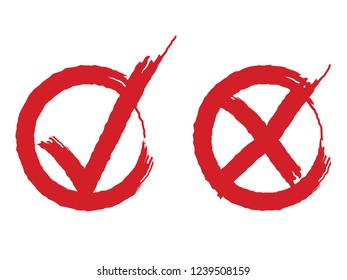 New Check Marks Vector Design. Affirmative and negative symbolic marks brush stoke illustration. Voting signs new collection