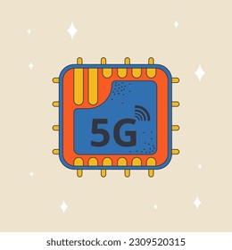 A new chip of mobile cellular communication technology. 5G eSIM Embedded SIM card icon symbol concept. Vector illustration