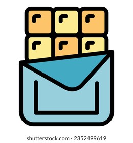 New chocolate bar icon outline vector. Candy dessert. Egg cake color flat