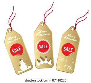 new christmas gold and red sale labels isolated on white