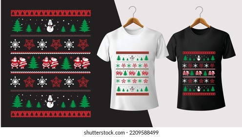 New Christmas t-shirt, Pattern design, Black and white t-shirt vector template. 