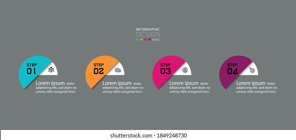 New circle design 4 steps perform visualizations and explain ideas and present data. vector infographic.