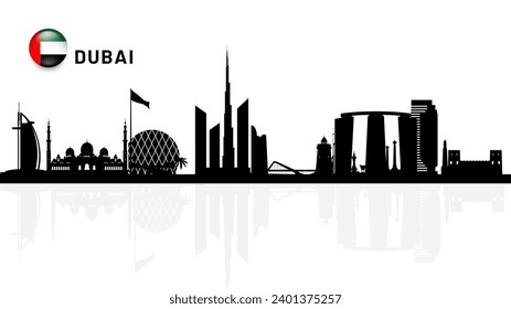 New city Dubai skyline, UAE Urban cityscape, United Arab Emirates skyscraper buildings vector silhouette. vector illustrator 