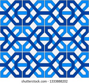 New classic: harmonious, elegant. Clean lines, simple shapes. Infinite patterns  in blue tones.