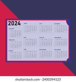 Neuer Klassischer Monatskalender für 2024. Kalender im Stil der minimalistischen quadratischen Form.