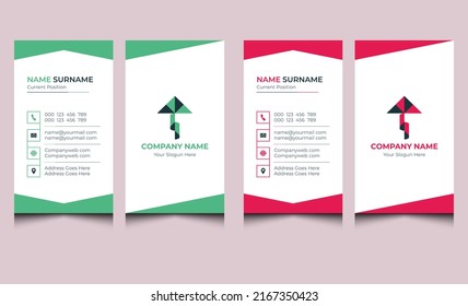 New clean modern vertical business card template. Simple unique professional real estate name business card design template. Abstract creative corporate company green name and business card design. 