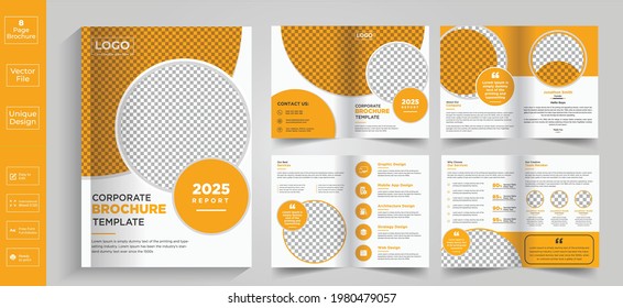 Neues Layout für saubere und einfache Broschüren,Minimales Design für Geschäftsbroschüren.Gelbes Design für Geschäftsbroschüren-Broschüren, 16 Seiten Layout für Broschüren, bearbeitbare Vorlage für Broschüren,
