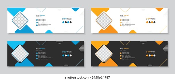 New clean, simple and minimal email signature or email footer design template, fully editable layout with an author photo place, modern corporate multipurpose personal social media cover vector banner