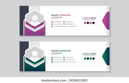 New clean, simple and minimal email signature or email footer design template, fully editable layout with an author photo place, modern corporate multipurpose personal social media cover vector banner
