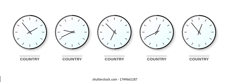 New clock. World time. Clock icons in flat style with gentle gradient.