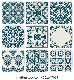 New Collection of 9 ceramic tiles, retro blue style 