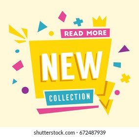 New Collection Banner. Bright And Retro Style. Cartoon Vector Illustration.