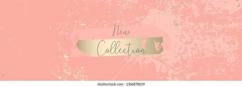 New collection banner of living coral trendy 2019 color. Coral gold marble blush chic background for social media, fashion, beauty, interior design, etc