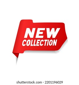 New collection banner, vector icon. Flat red label design.