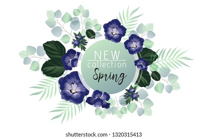 New collection banner with wild flowers and eucalyptus.