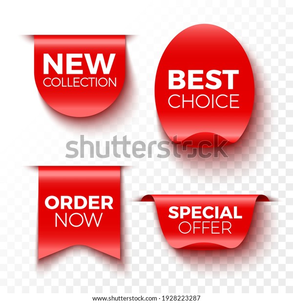 New collection,\
best choice, order now and special offer banners. Red sale tags.\
Stickers. Vector\
illustration.