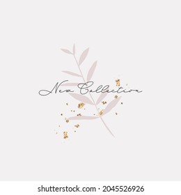New Collection Chic floral banner or card with leaves branch for advertising, printing, logo, invitation card, wedding, holidays, birthday, etc. Botanical background 