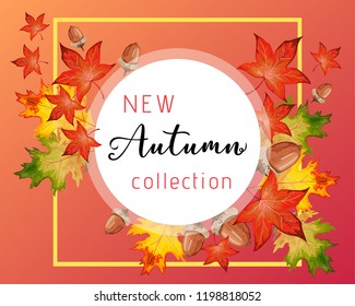 New collection circular banner for Autumn with fall leaves.