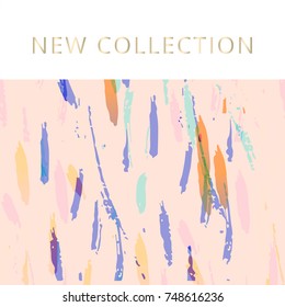 New Collection Fashion Header or Banner with Abstract Brush Smears in Pastel colors and gold. Artistic Design for social media, greetings, birthday,  invitation, anniversary, blog, birthday. Vector