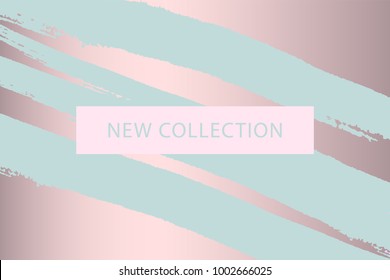 New Collection fashion header. Gold and Pastel blush. Elegant with hand drawn brush texture in pastel. Great for advertising, social media, web, blog, flyer, poster, brochure, invitation, cover