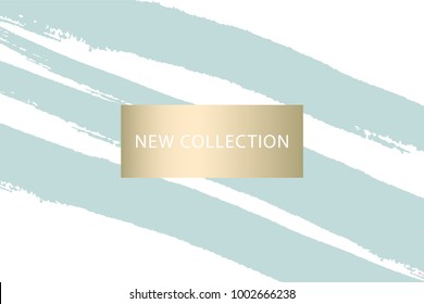 New Collection fashion header. Gold and Pastel blush. Elegant with hand drawn brush texture in pastel. Great for advertising, social media, web, blog, flyer, poster, brochure, invitation, cover