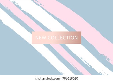 New Collection fashion header. Gold and Pastel blush. Elegant with hand drawn brush texture in pastel. Great for advertising, social media, web, blog, flyer, poster, brochure, invitation, cover