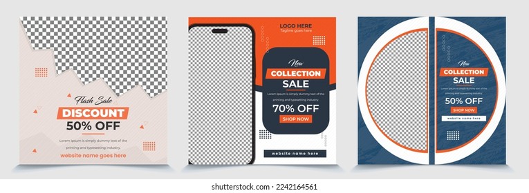 New collection fashion sale offers promotional square post banner template eps vector file, fully editable post ready