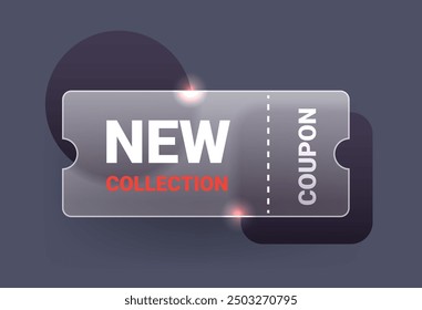 New collection glass morphism coupon on dark background. Vector template illustration