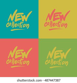 new collection hand written text, illustration set in colors  backdrop
