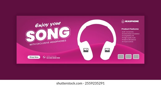 New Collection Headphone Sale Black Friday Sale Timeline Weekend Sale Covers Social Media Banner and Web Banner Design, Product Marketing Facebook Cover Banner Design