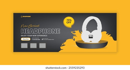 New Collection Headphone Sale Black Friday Sale Timeline Weekend Sale Covers Social Media Banner and Web Banner Design, Product Marketing Facebook Cover Banner Design