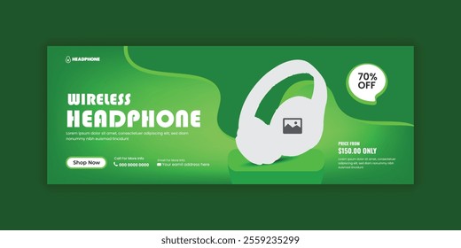 New Collection Headphone Sale Black Friday Sale Timeline Weekend Sale Covers Social Media Banner and Web Banner Design, Product Marketing Facebook Cover Banner Design