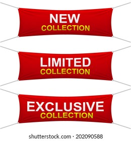 New collection, Limited collection and Exclusive collection banners. Vector illustrations.