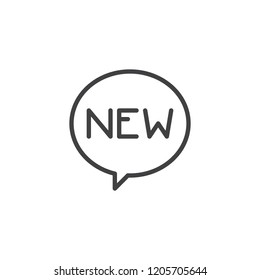 New collection message outline icon. linear style sign for mobile concept and web design. Promotion speech bubble simple line vector icon. Symbol, logo illustration. Pixel perfect vector graphics