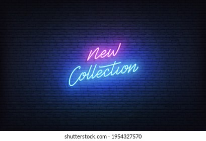 Nuevo signo de neón de colección. Grabación de neón brillante Plantilla de llegada de New Collection