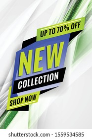 New collection. Promotional concept template for banner, website, poster. Special offer tag. Vector illustration