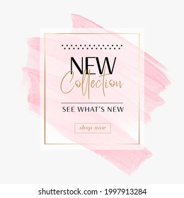 New Collection Sale sign over art subtle pink watercolor background vector illustration.  - Shutterstock ID 1997913284