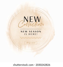 New Collection Sale sign over golden beige watercolor art design background - Vector. 